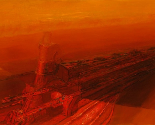 Bautizado por la Fundación Titanic como "El sueño del Titanic", e icono mundial del centenario del hundimiento de la mítica embarcación. S/T,1992. Óleo sobre lienzo 112 x 193 cm. Colección particular.