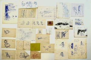 S/T. Recortes de dibujos y anotaciones sobre cartón-pluma 70 x 100 cm. Colección particular.