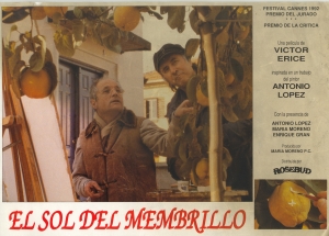 Afiche promocional de la película "El sol del membrillo", en el que aparecen Antonio López y Enrique Gran.