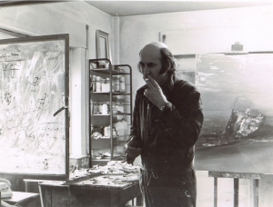 Jornada de trabajo en su estudio de Parque San Juan Bautista, en la obra El coloso de las mutaciones. Madrid 1975.