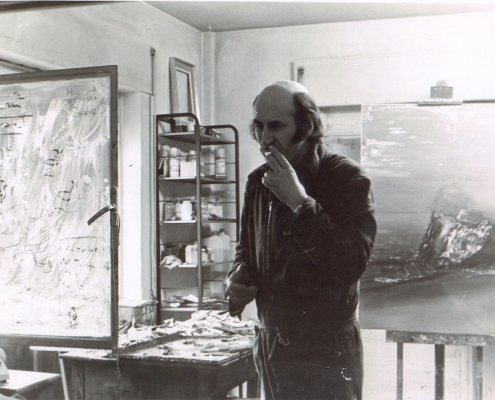 Jornada de trabajo en su estudio de Parque San Juan Bautista, en la obra El coloso de las mutaciones. Madrid 1975.