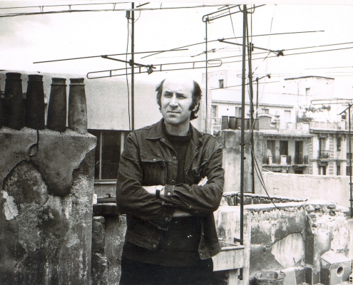 En la azotea de su estudio del Barrio de Salamanca. Madrid. Años,70.