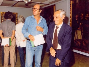 Enrique Gran with the sculptor Manuel Gómez Raba.