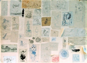 S/T. Recortes de dibujos y anotaciones sobre cartón-pluma 70 x 100 cm. Colección particular.
